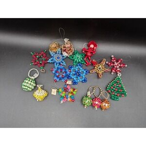 Unique Lot of 17 VTG 1981 Handmade Bead Ornaments Orbs Angels Stars Beautiful